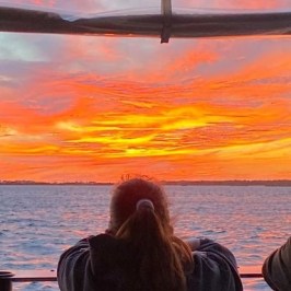 a woman looking at a large body of water